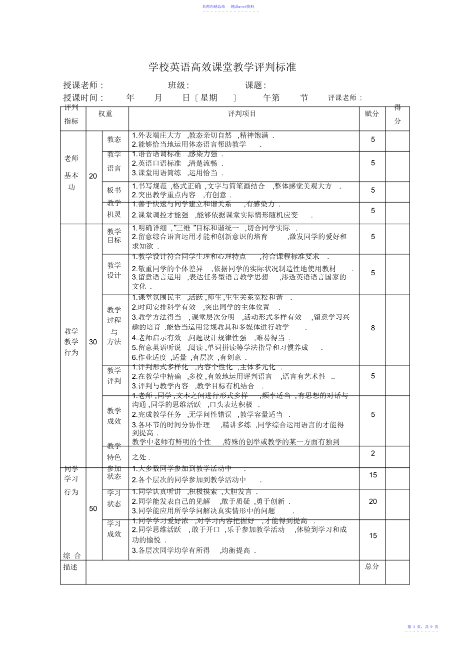 小学高效课堂教学评价标准2_第3页