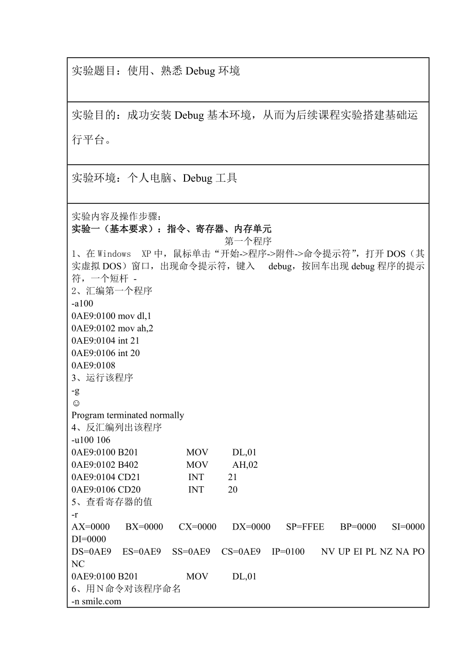 计算机组成与结构A-使用、熟悉Debug环境课程实验报告_第2页