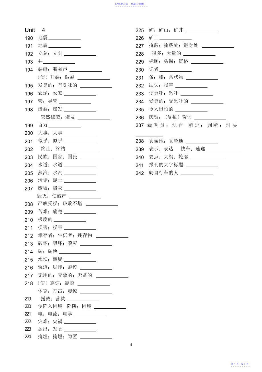 高一英语必修一单词默写-打印版_第4页