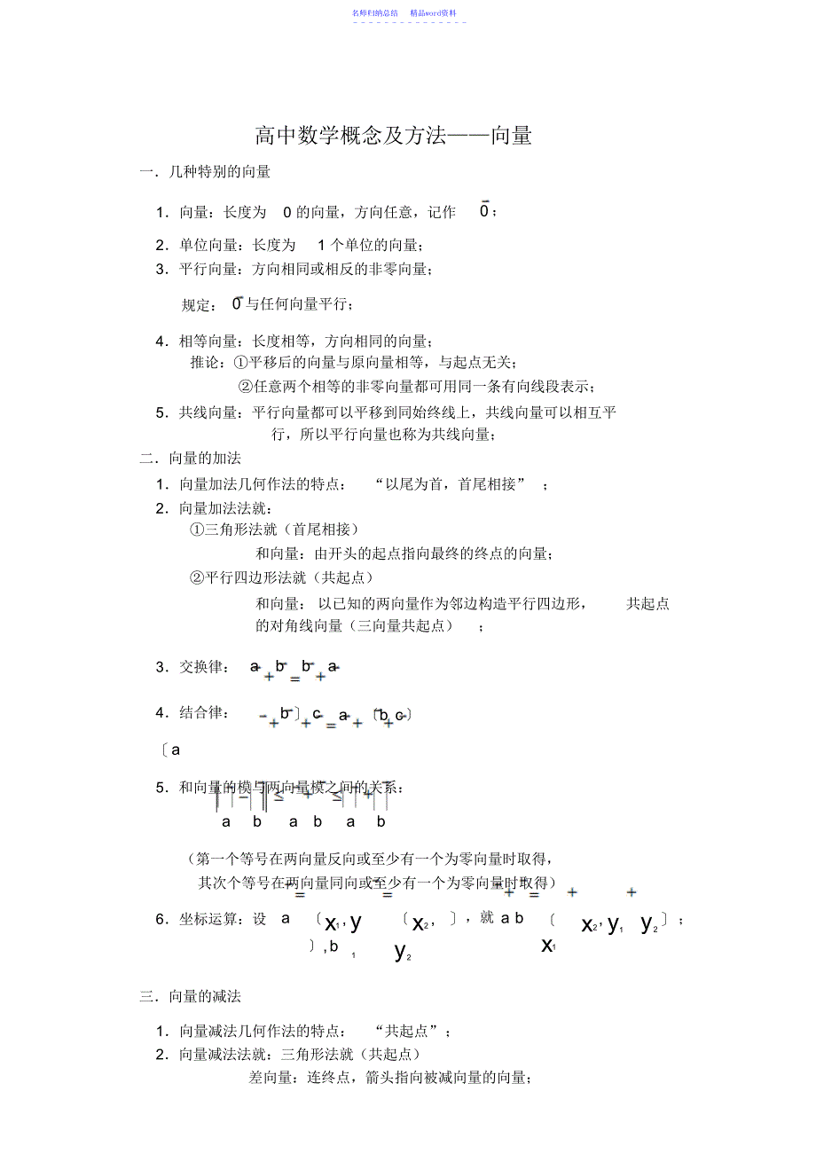 高中数学概念及方法向量_第1页