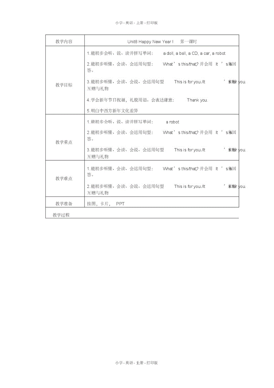 牛津译林版-英语-三年级上册-3AUnit8HappyNewYear全单元教案_第1页