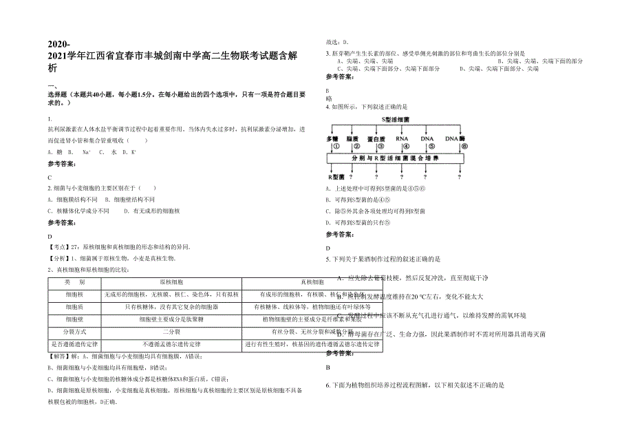 2020-2021学年江西省宜春市丰城剑南中学高二生物联考试题含解析_第1页