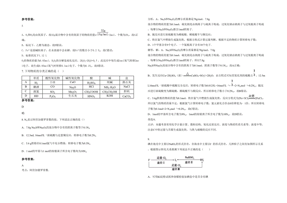 2020-2021学年江西省九江市豫章中学高三化学下学期期末试卷含解析_第2页