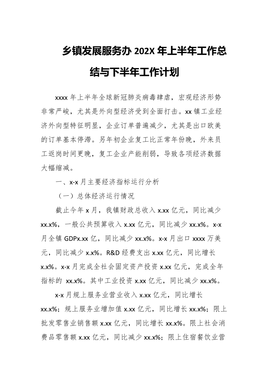 乡镇发展服务办202X年上半年工作总结与下半年工作计划_第1页