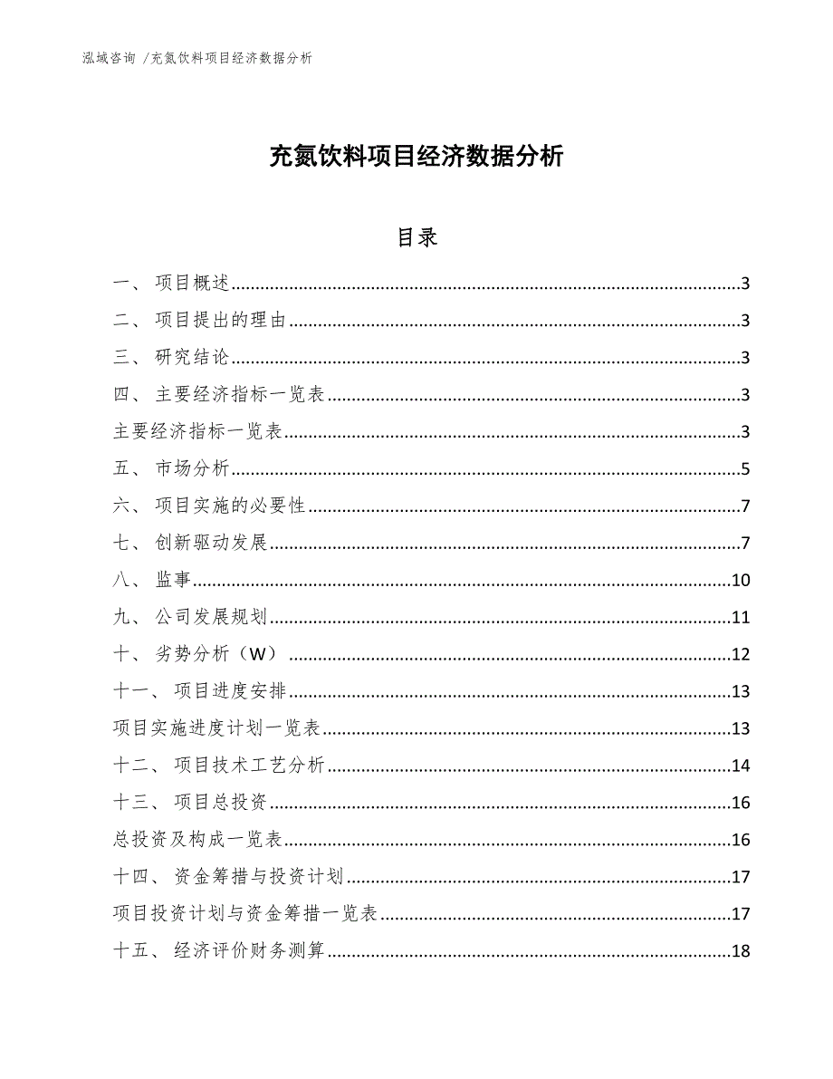 充氮饮料项目经济数据分析（模板范本）_第1页