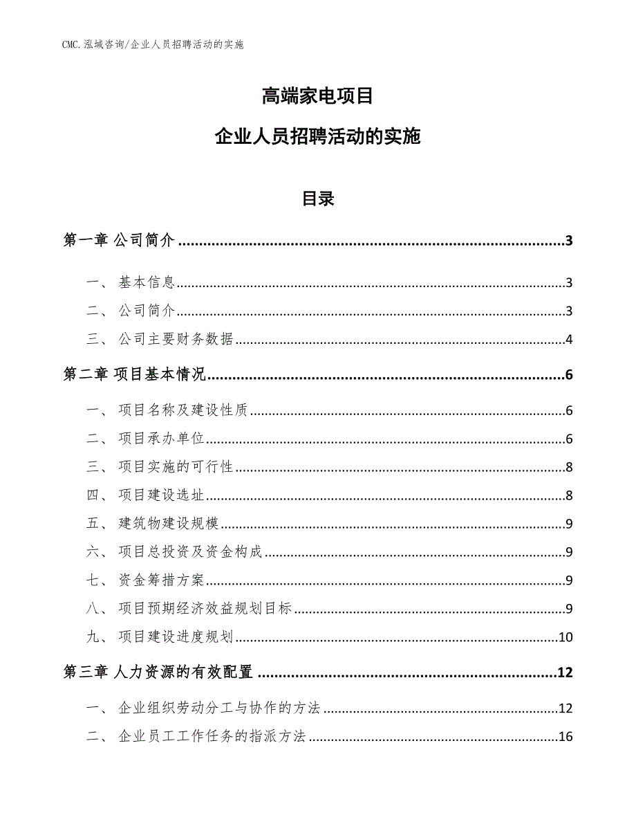 高端家电项目企业人员招聘活动的实施（模板）_第1页