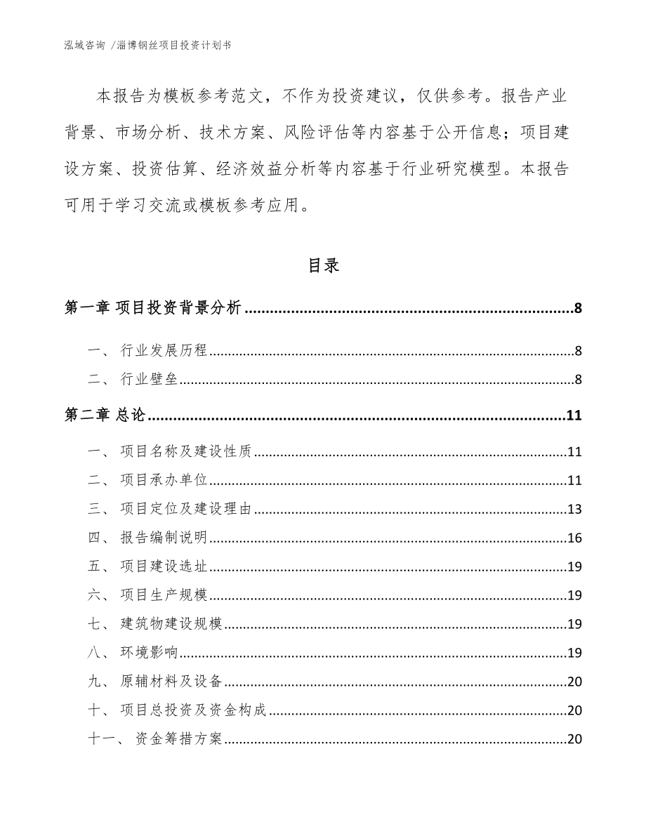 淄博钢丝项目投资计划书模板参考_第2页