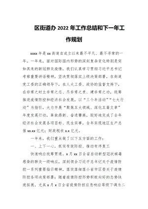 区街道办2022年工作总结和下一年工作规划