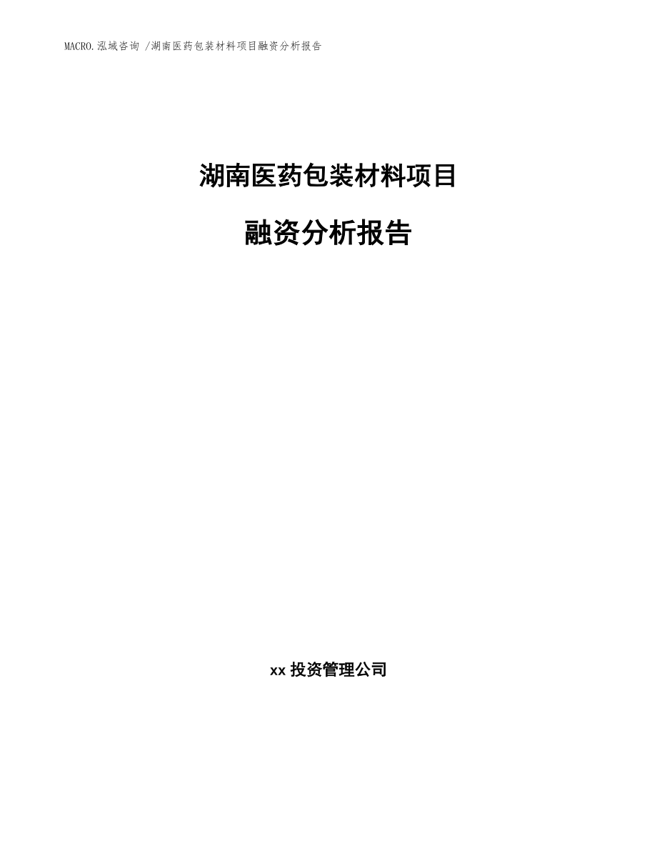 湖南医药包装材料项目融资分析报告范文_第1页