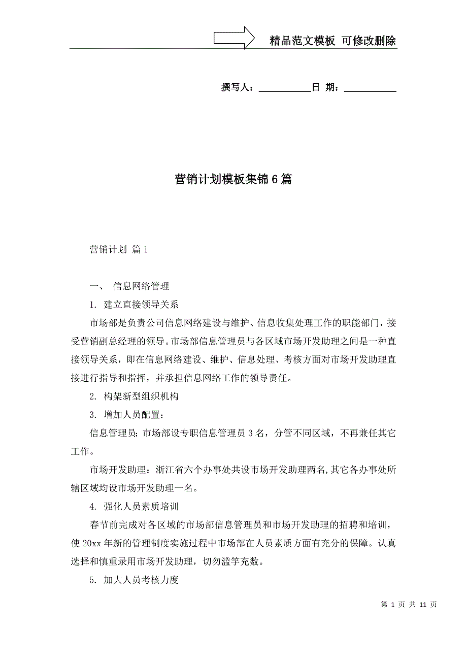 2022年营销计划模板集锦6篇_第1页