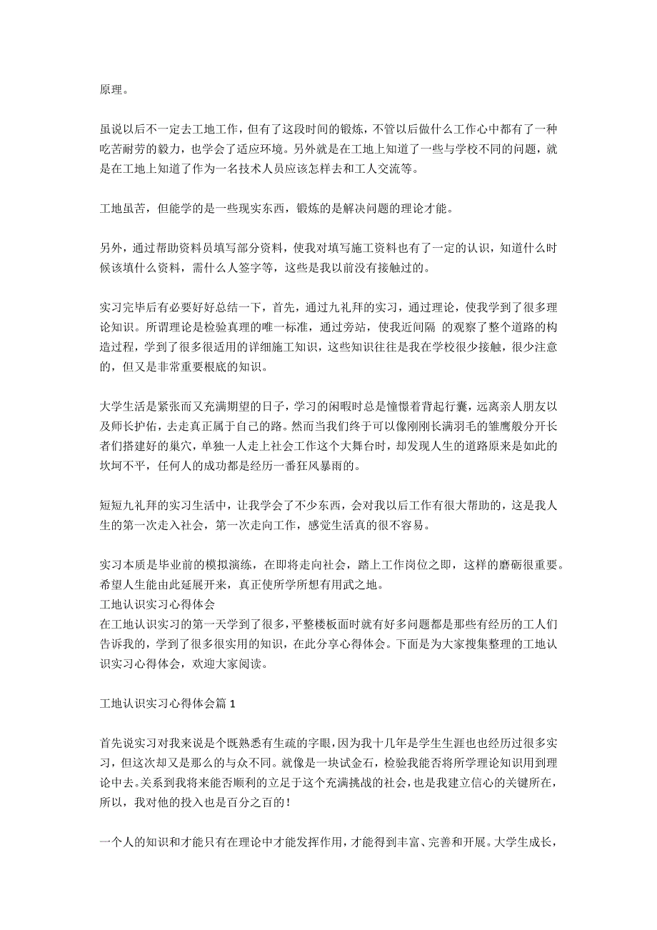 工地个人实习心得体会2020_第2页