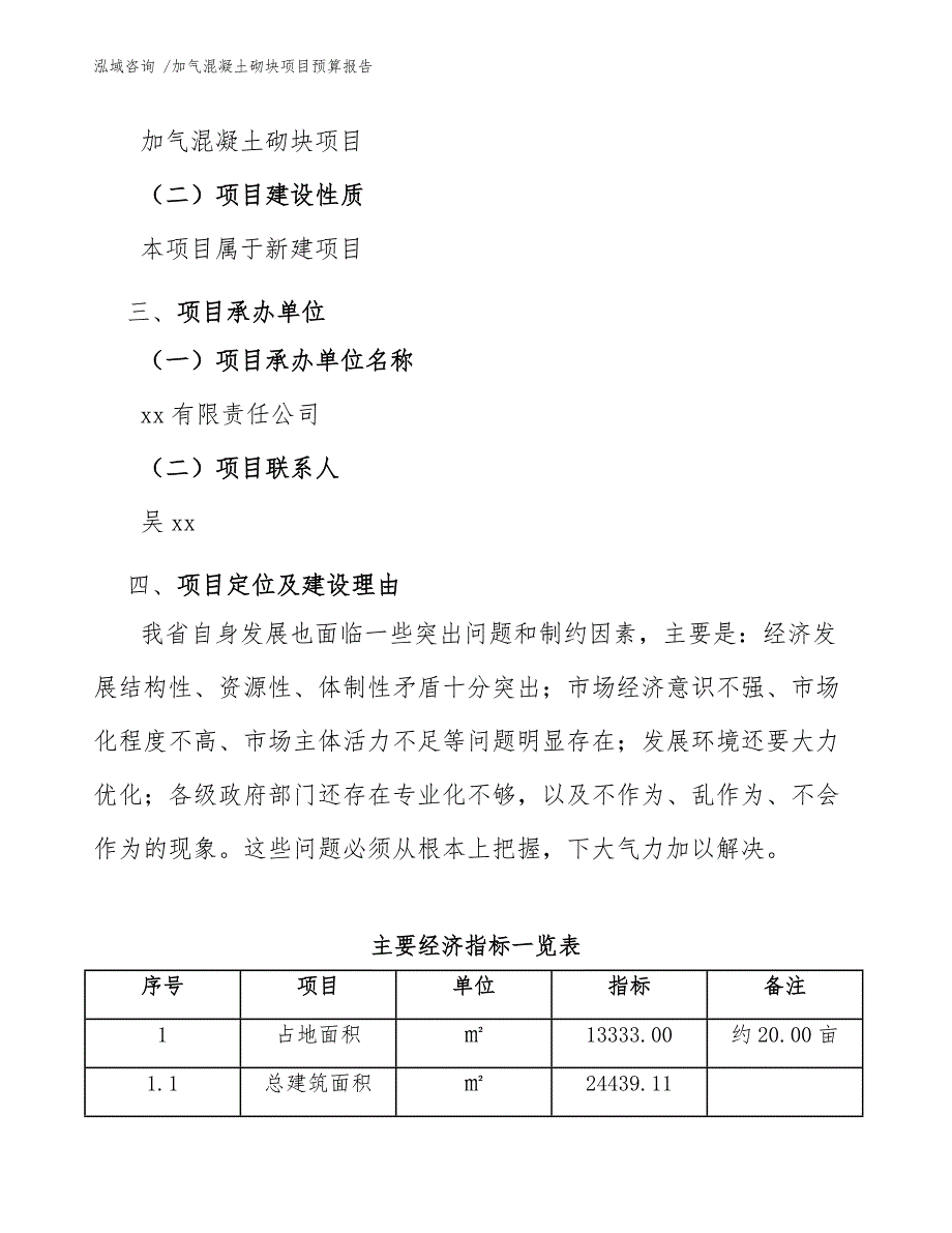 加气混凝土砌块项目预算报告（模板范文）_第4页