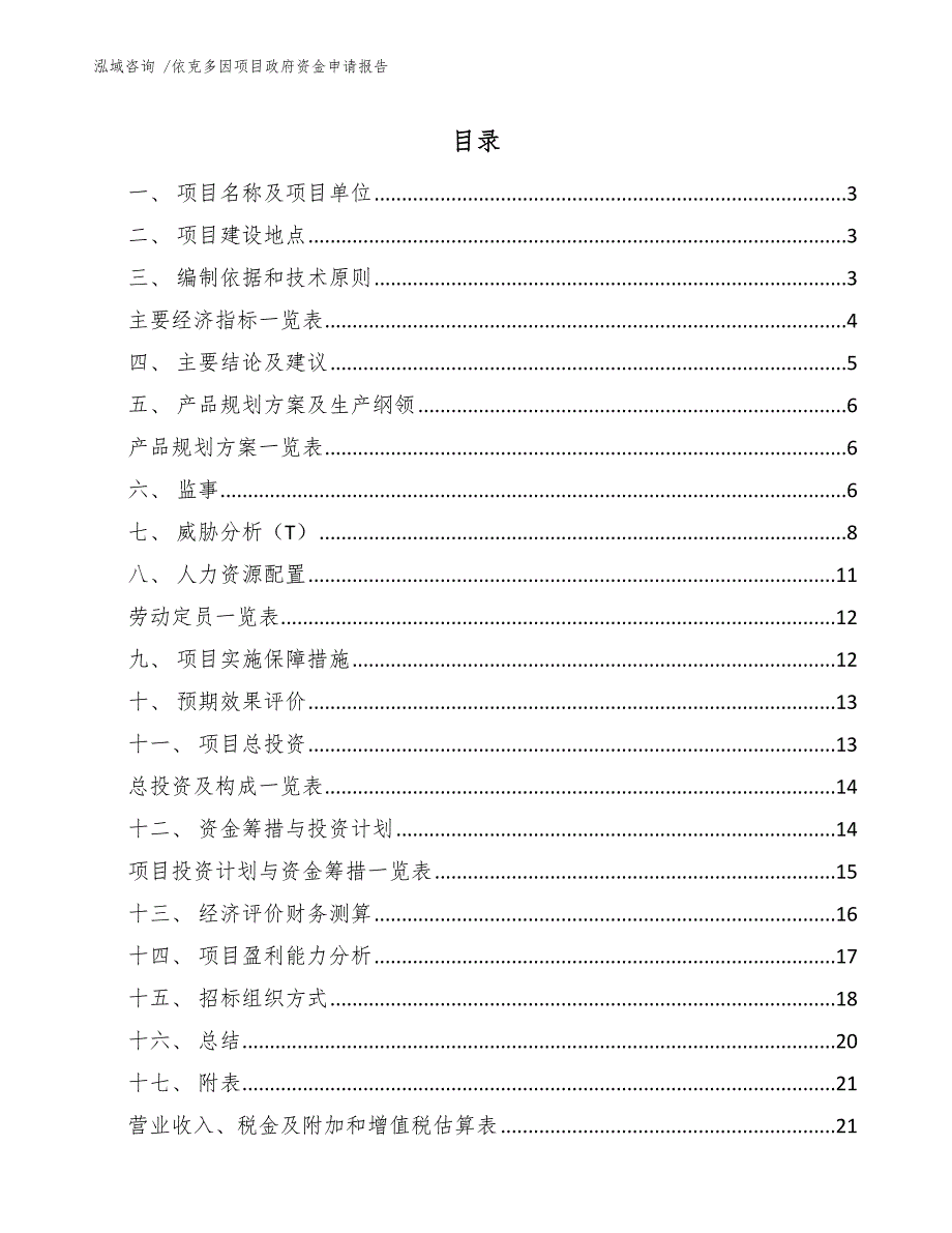 依克多因项目政府资金申请报告（模板范本）_第1页