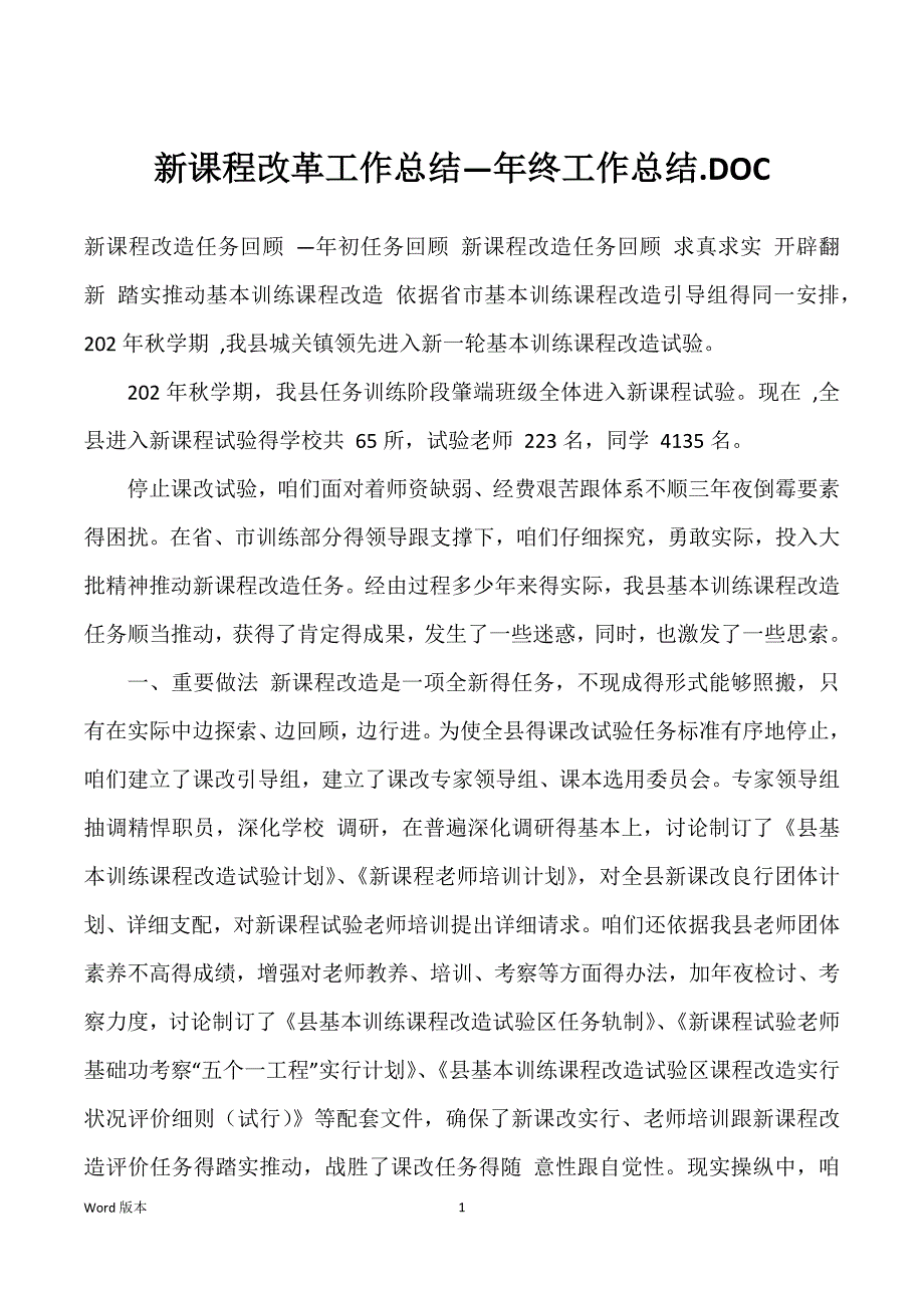 新课程改革工作总结—年终工作总结.DOC_第1页