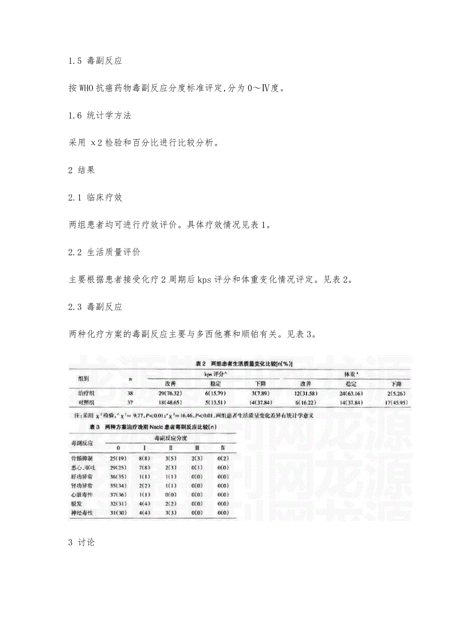 康艾注射液联合多西他赛顺铂治疗晚期非小细胞肺癌临床分析_第4页