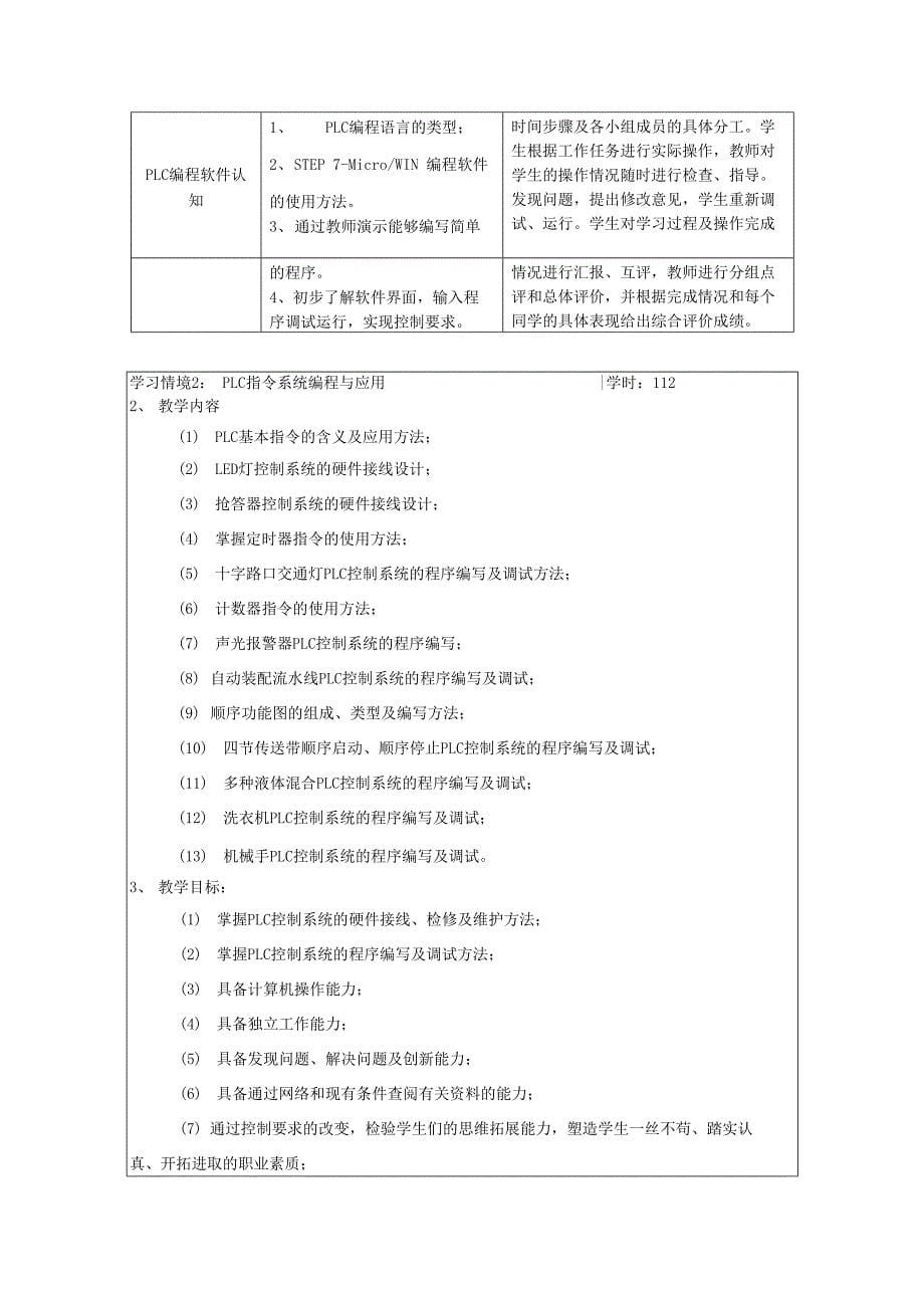 电气自动化技术专业供配电方向课程标准33639可编程控制器应用技术_第5页