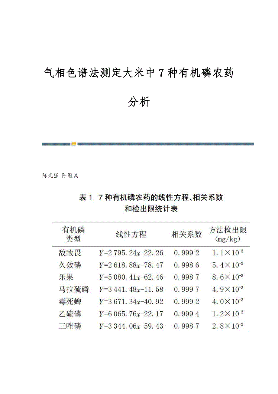 气相色谱法测定大米中7种有机磷农药分析_第1页