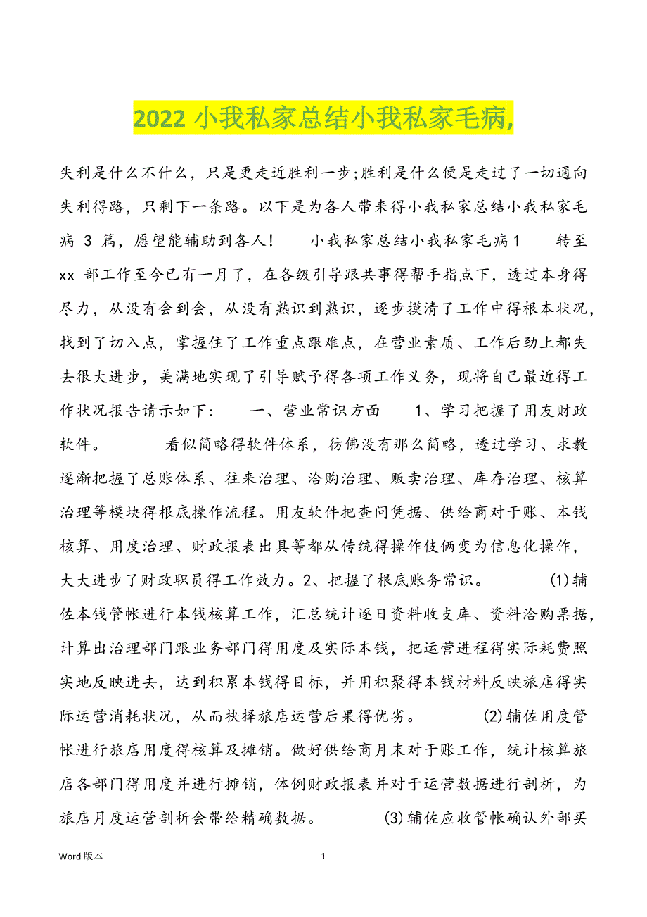 2022小我私家总结小我私家毛病,_第1页