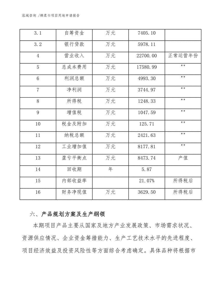 棉柔巾项目用地申请报告（参考模板）_第5页