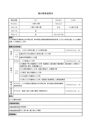 2022年某地产企业统计岗位说明书及KPI指标