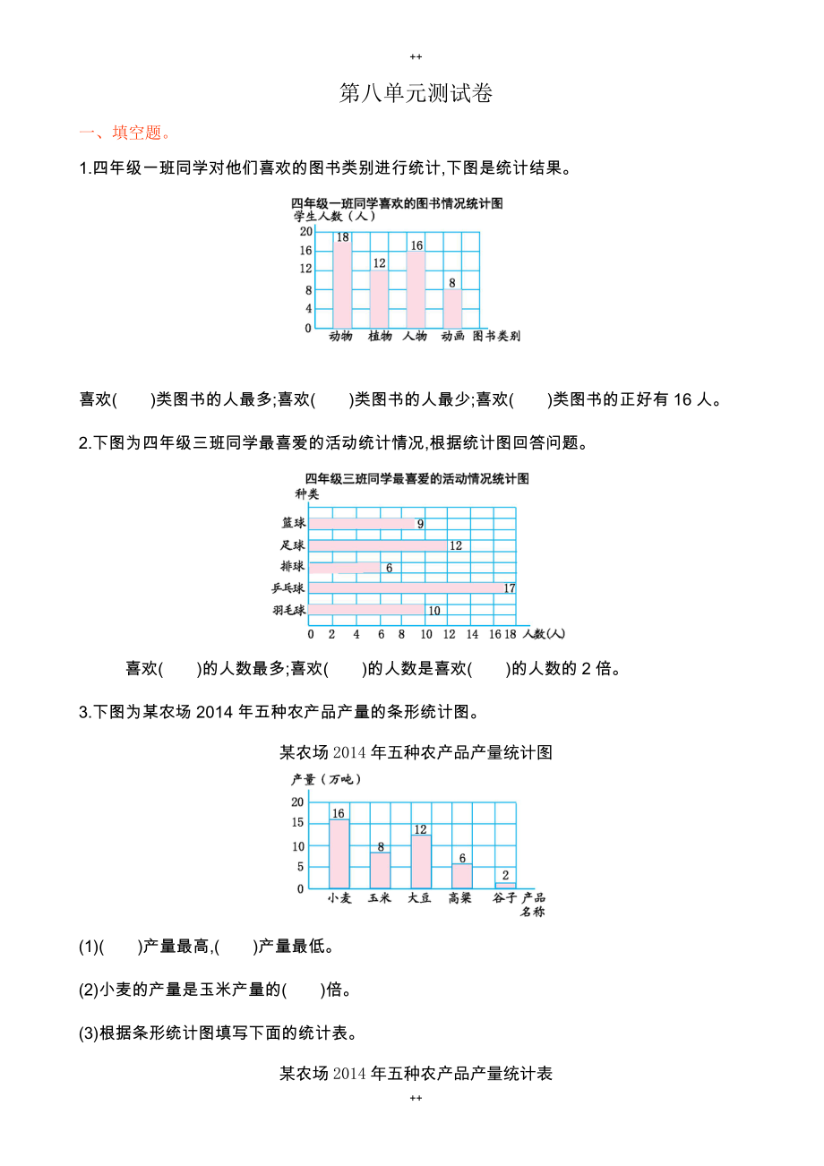 青岛版六三制四年级数学上册第八单元测试卷(有答案)_第1页