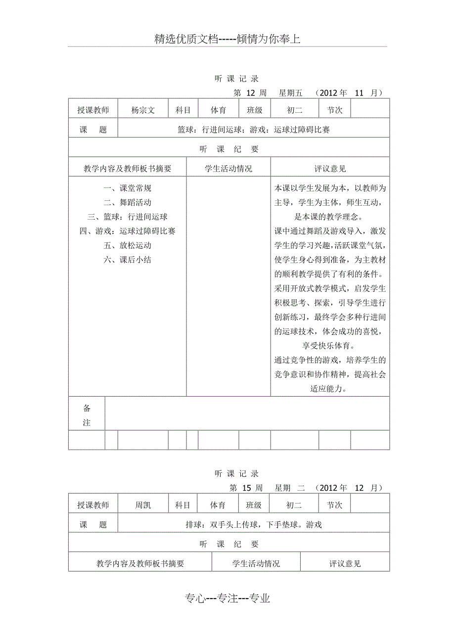 高中体育实习听课记录12篇(共14页)_第4页