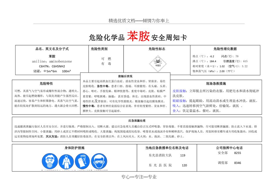 危险化学品苯胺安全周知卡(共1页)_第1页