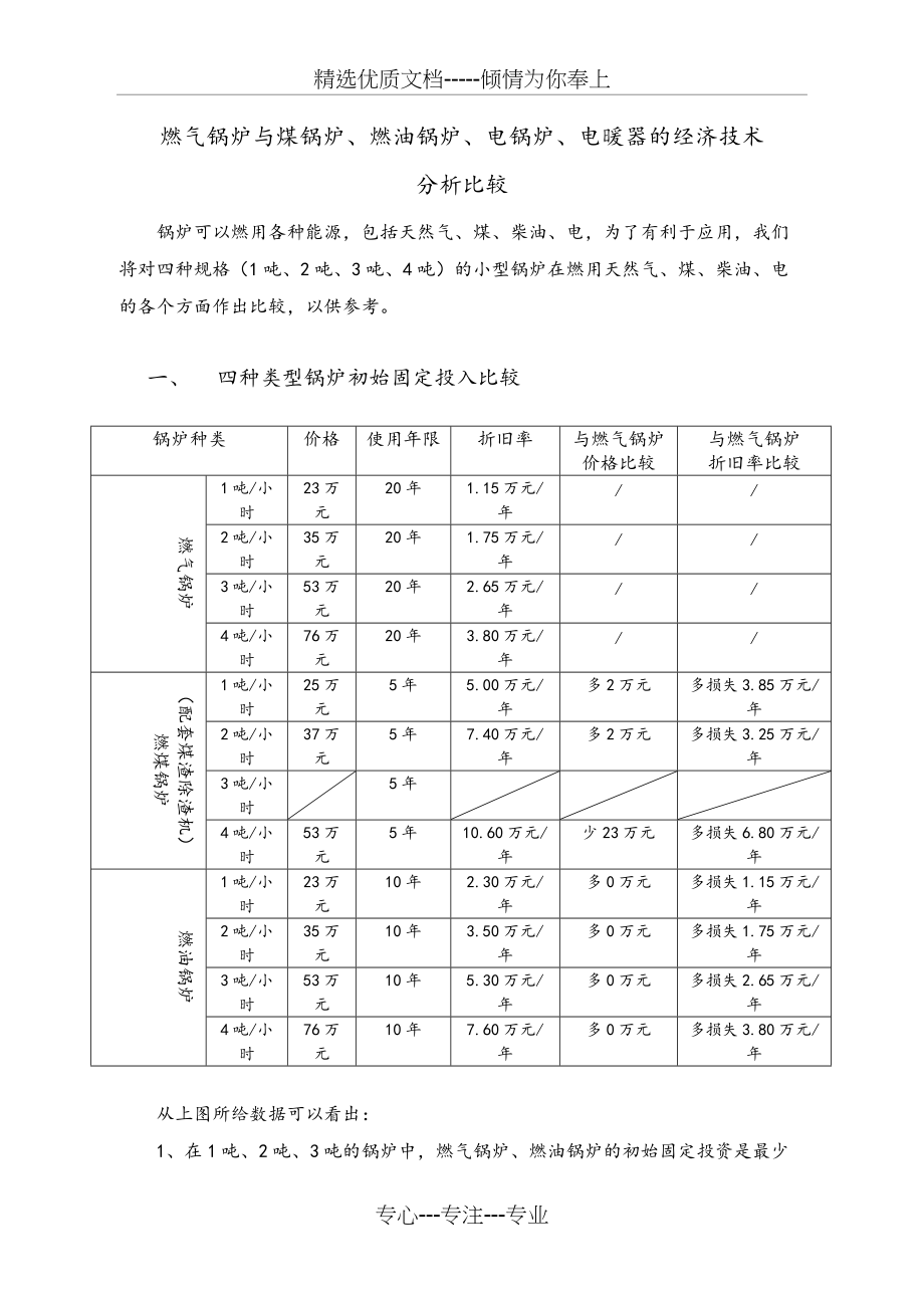 燃气锅炉与煤锅炉、燃油锅炉、电锅炉的经济技术分析比较(共9页)_第1页