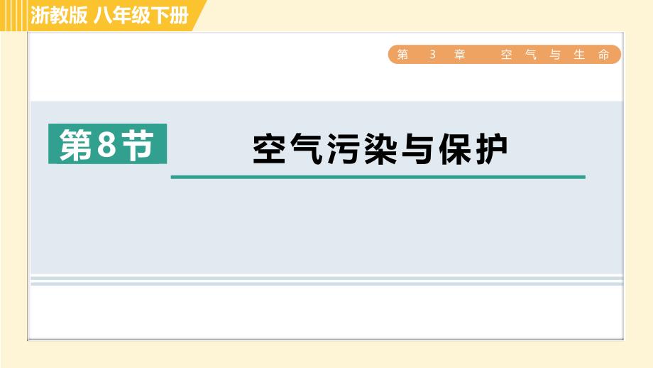 浙教版八年级下册科学 第3章 3.8 空气污染与保护 习题课件_第1页