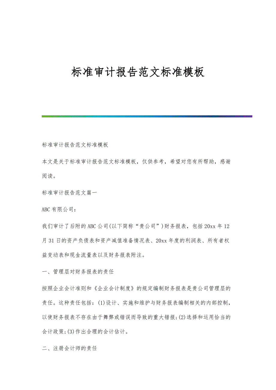 标准审计报告范文标准模板-1_第1页