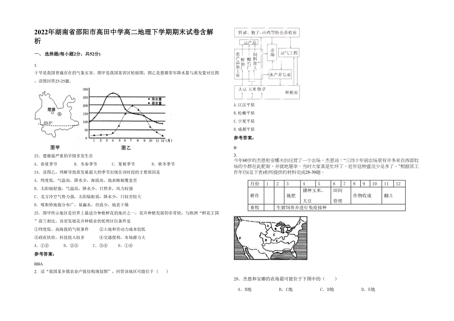 2022年湖南省邵阳市高田中学高二地理下学期期末试卷含解析_第1页