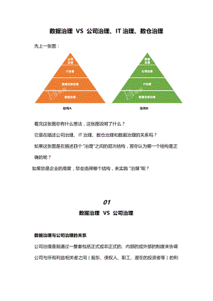 数据治理 VS 公司治理、IT治理、数仓治理