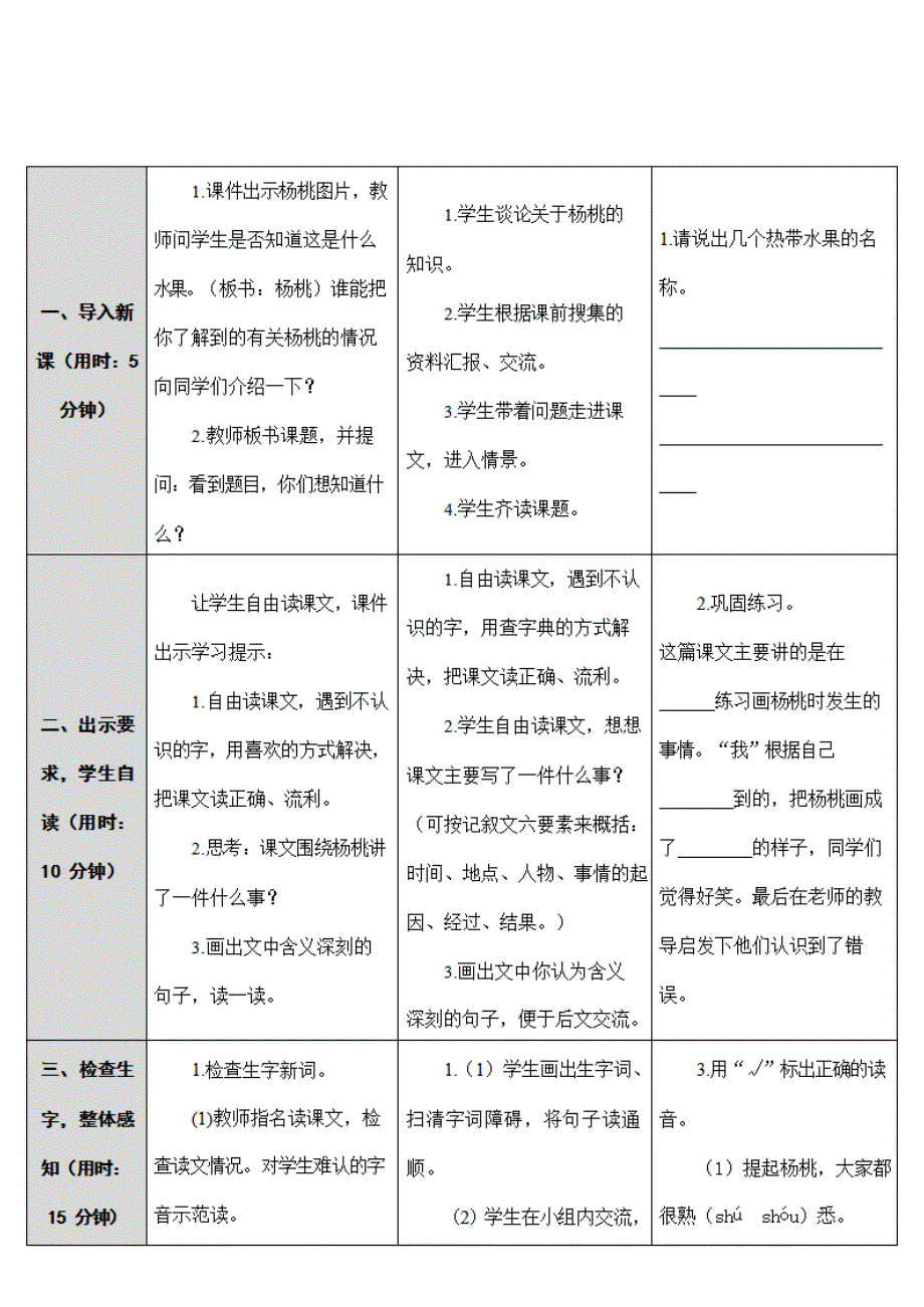 部编版人教版二年级语文下册《13画杨桃》教学设计精品教案小学优秀公开课2_第2页