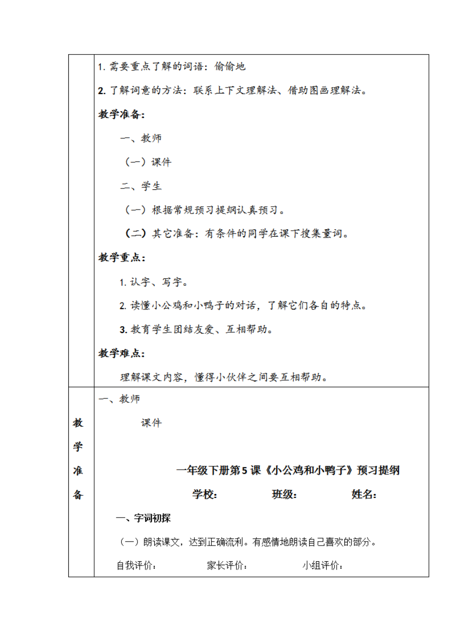 部编版人教版一年级语文下册《5小公鸡和小鸭子》精品教案教学设计小学优秀公开课6_第2页