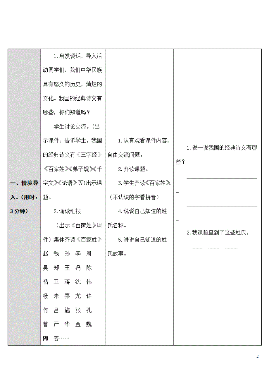 部编版人教版一年级语文下册《识字2姓氏歌》精品教案教学设计小学优秀公开课_第2页