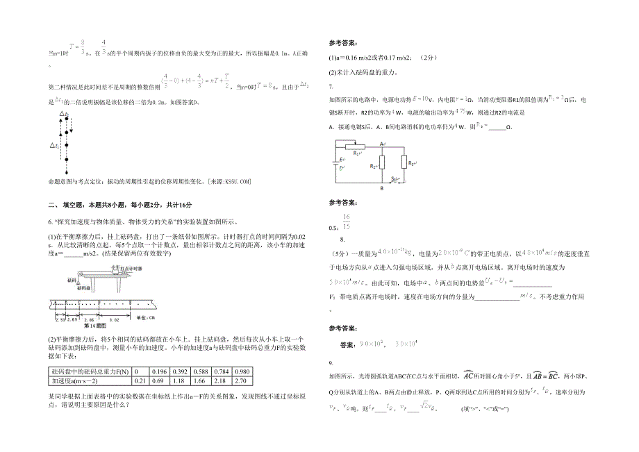 浙江省丽水市碧湖中学2020年高三物理下学期期末试题含解析_第2页