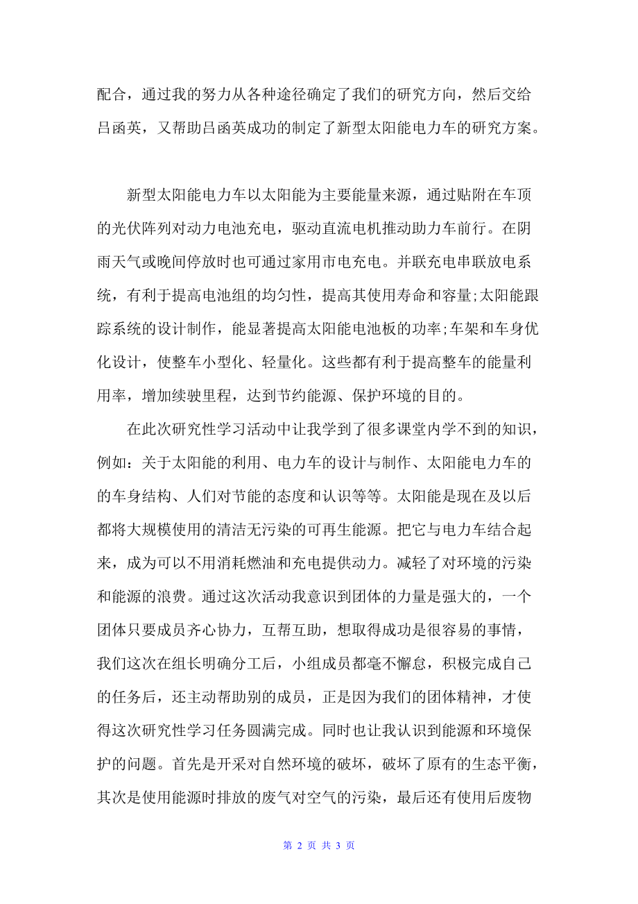 研究性学习活动个人自我总结（自我总结）_第2页