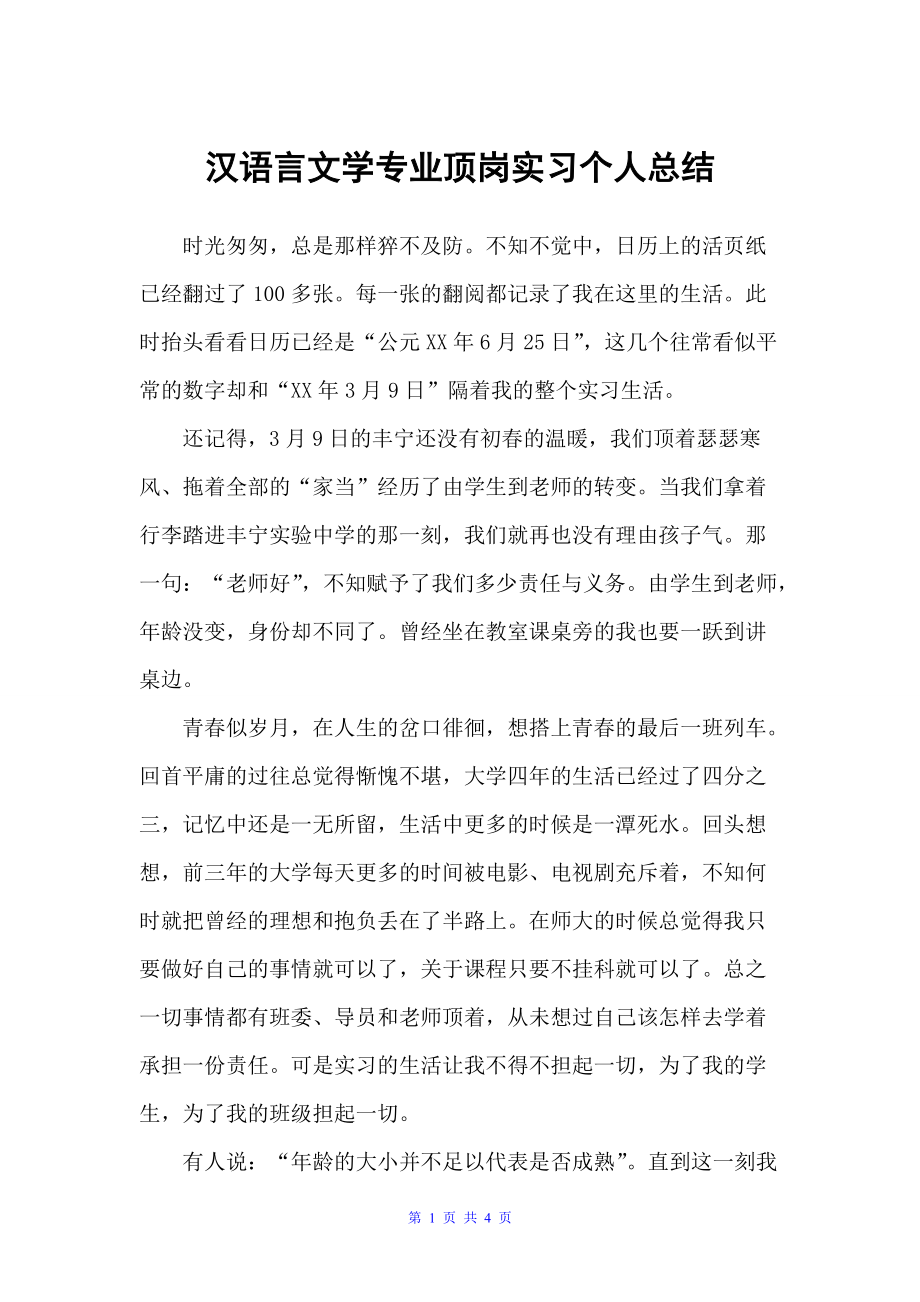 汉语言文学专业顶岗实习个人总结（个人工作总结）_第1页