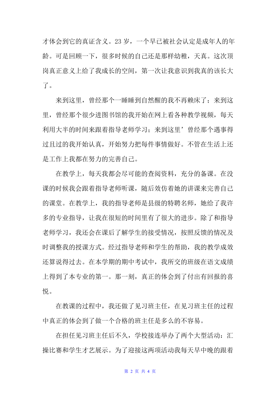 汉语言文学专业顶岗实习个人总结（个人工作总结）_第2页