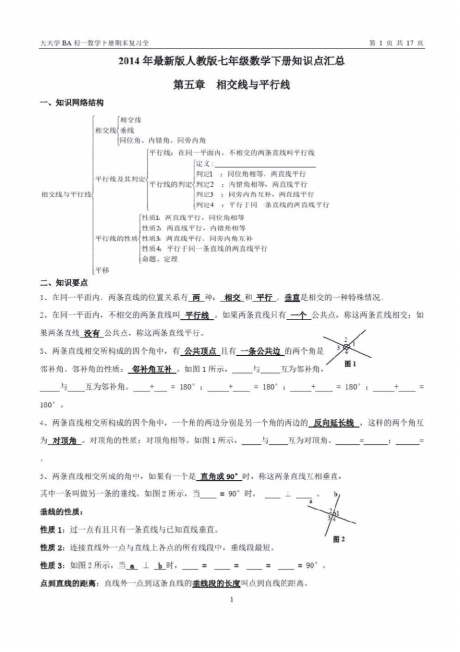 七年级数学下册知识点及典型试题汇总-17页_第1页