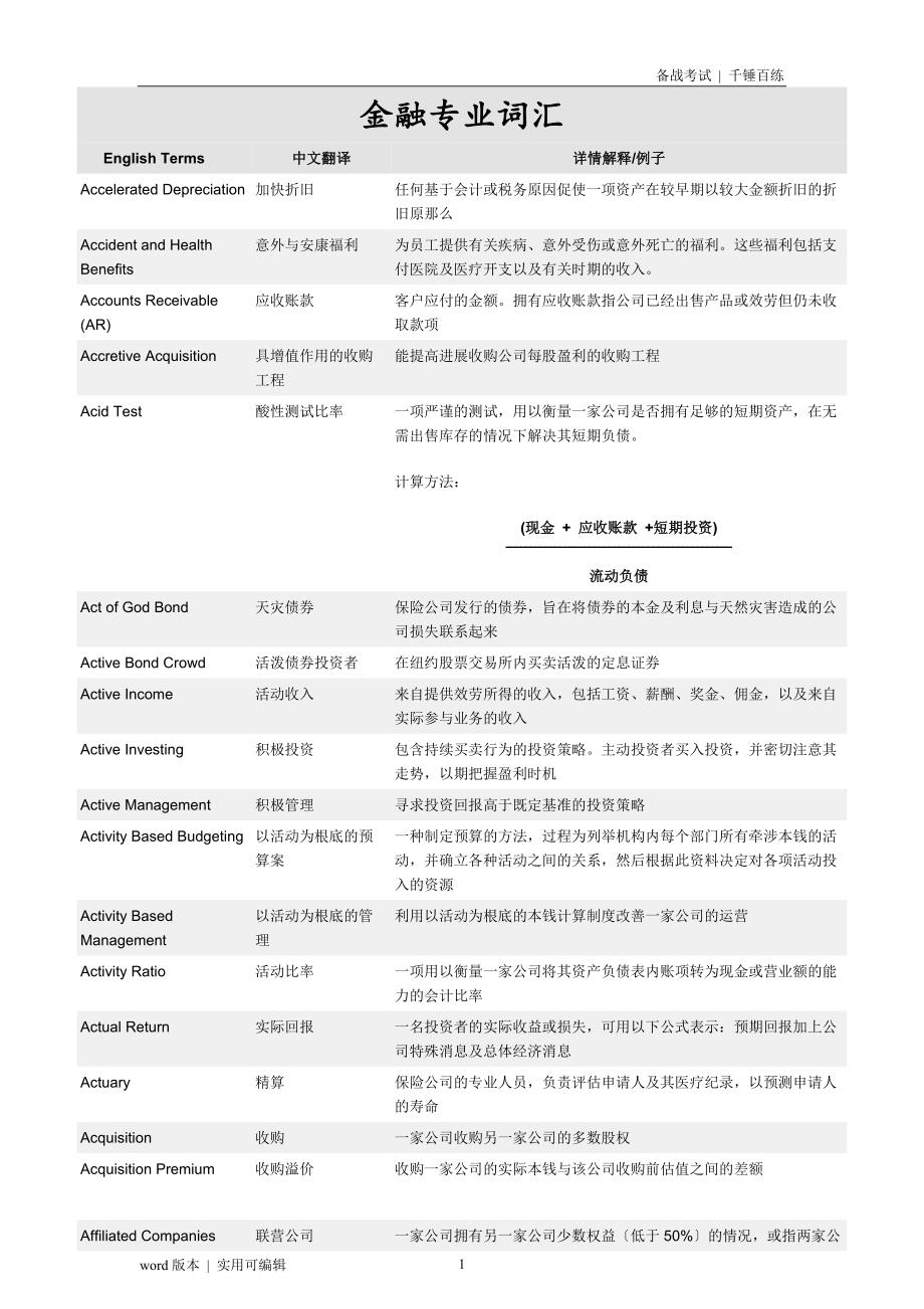 金融专业中英文词汇大全借鉴_第1页