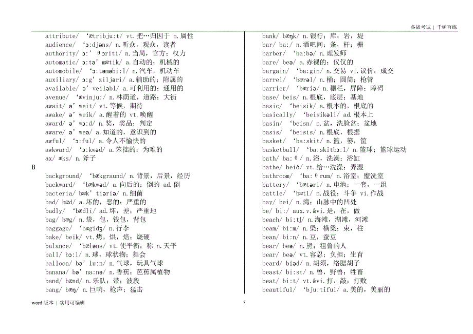 英语四级词汇打印版整理_第3页