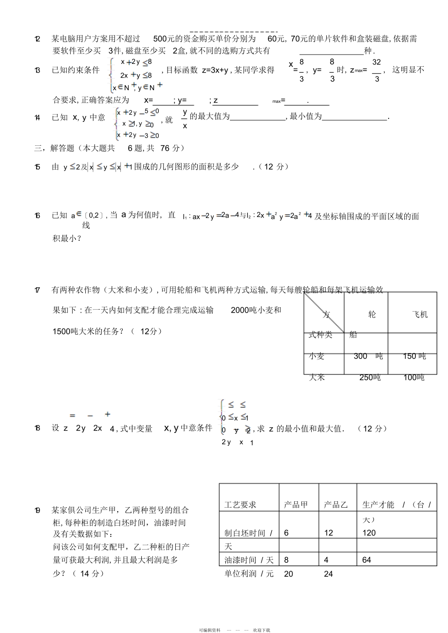 2022年高中数学《线性规划》练习题_第3页