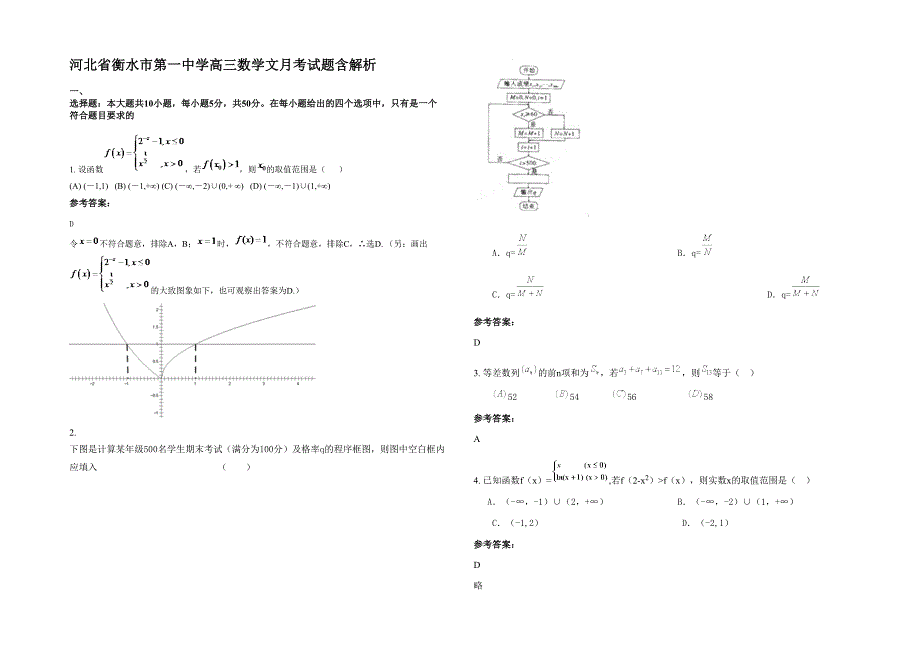 河北省衡水市第一中学高三数学文月考试题含解析_第1页