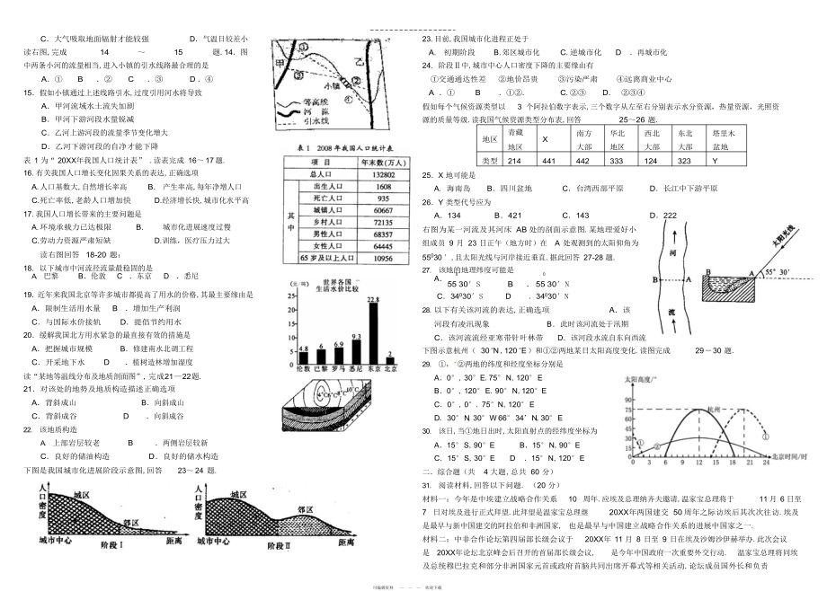 2022年高三地理期末模拟考试卷_第2页