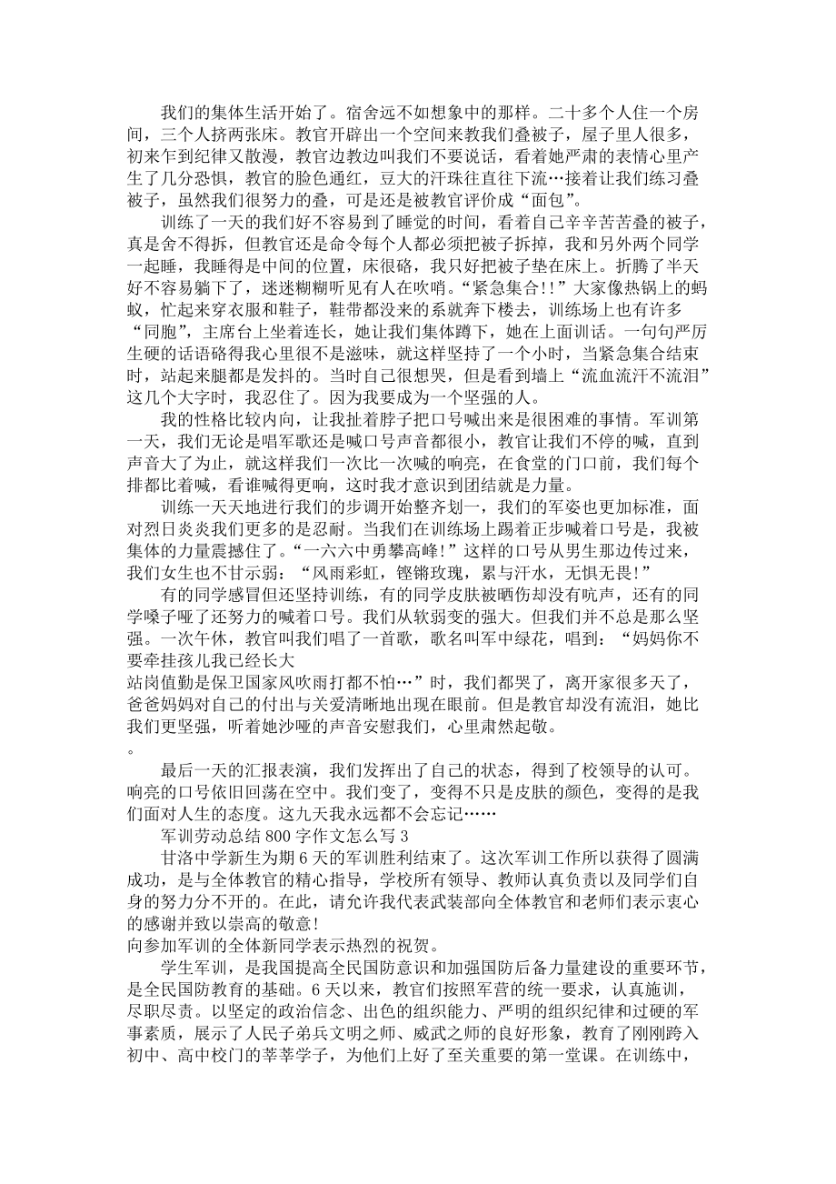 《军训劳动总结800字作文怎么写5篇》_第2页