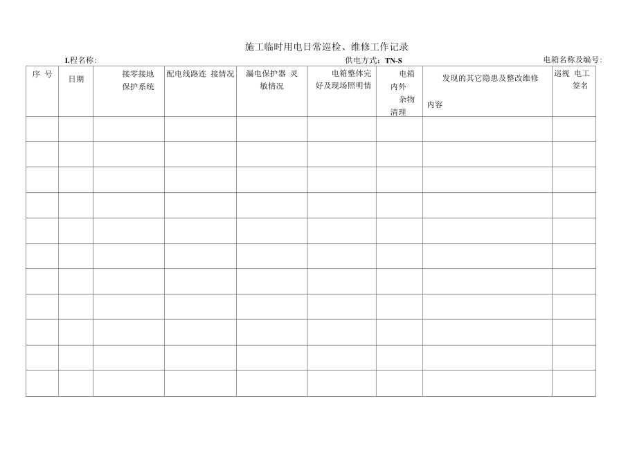 (可编)施工临时用电日常巡检、维修工作记录_第1页