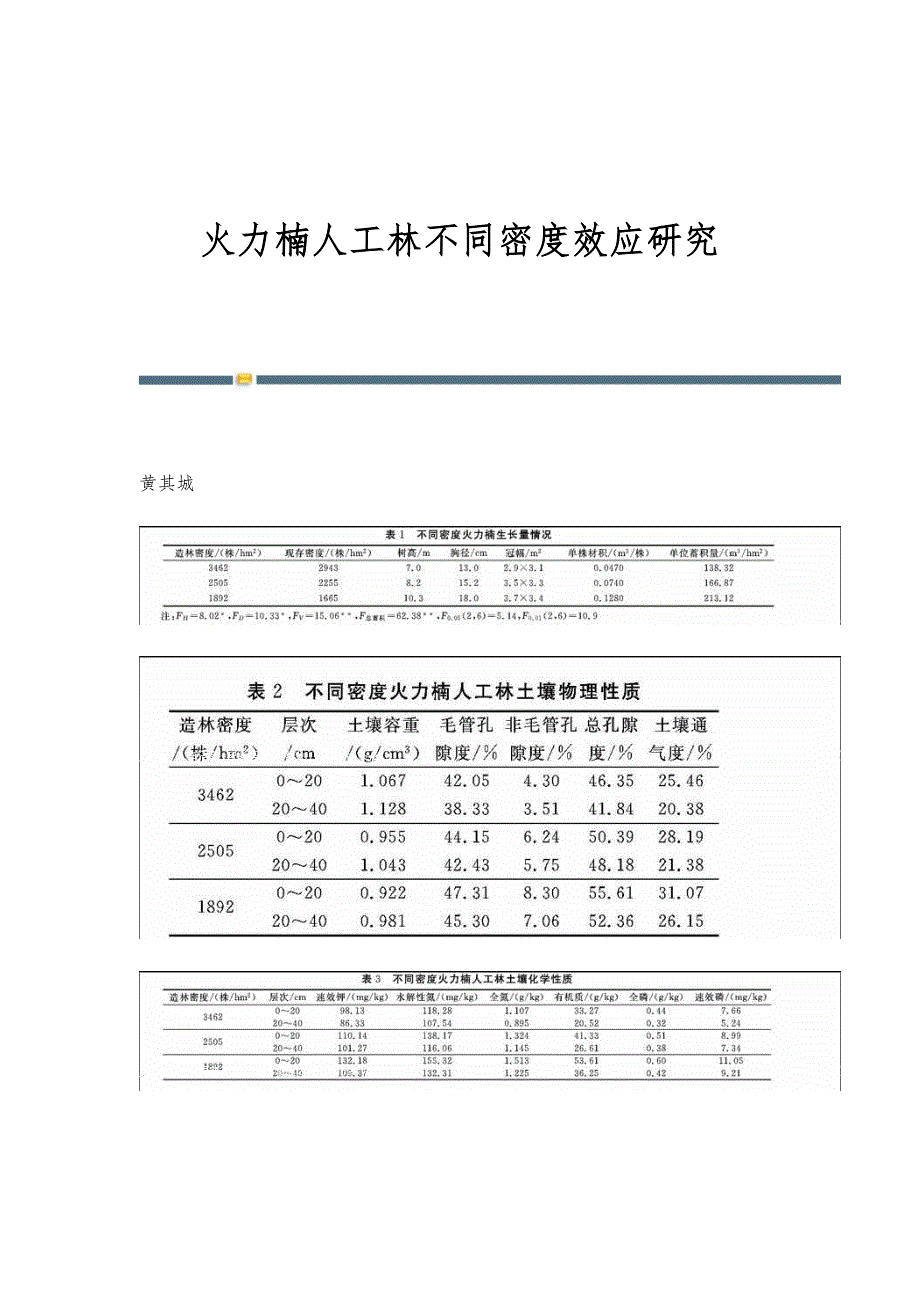 火力楠人工林不同密度效应研究_第1页