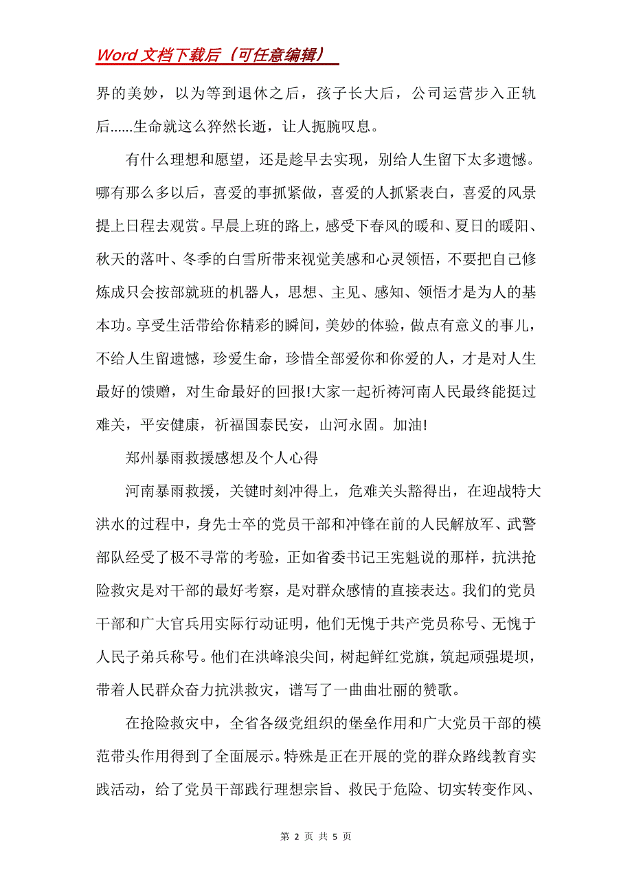 郑州暴雨救援感想及个人心得(Word）_第2页
