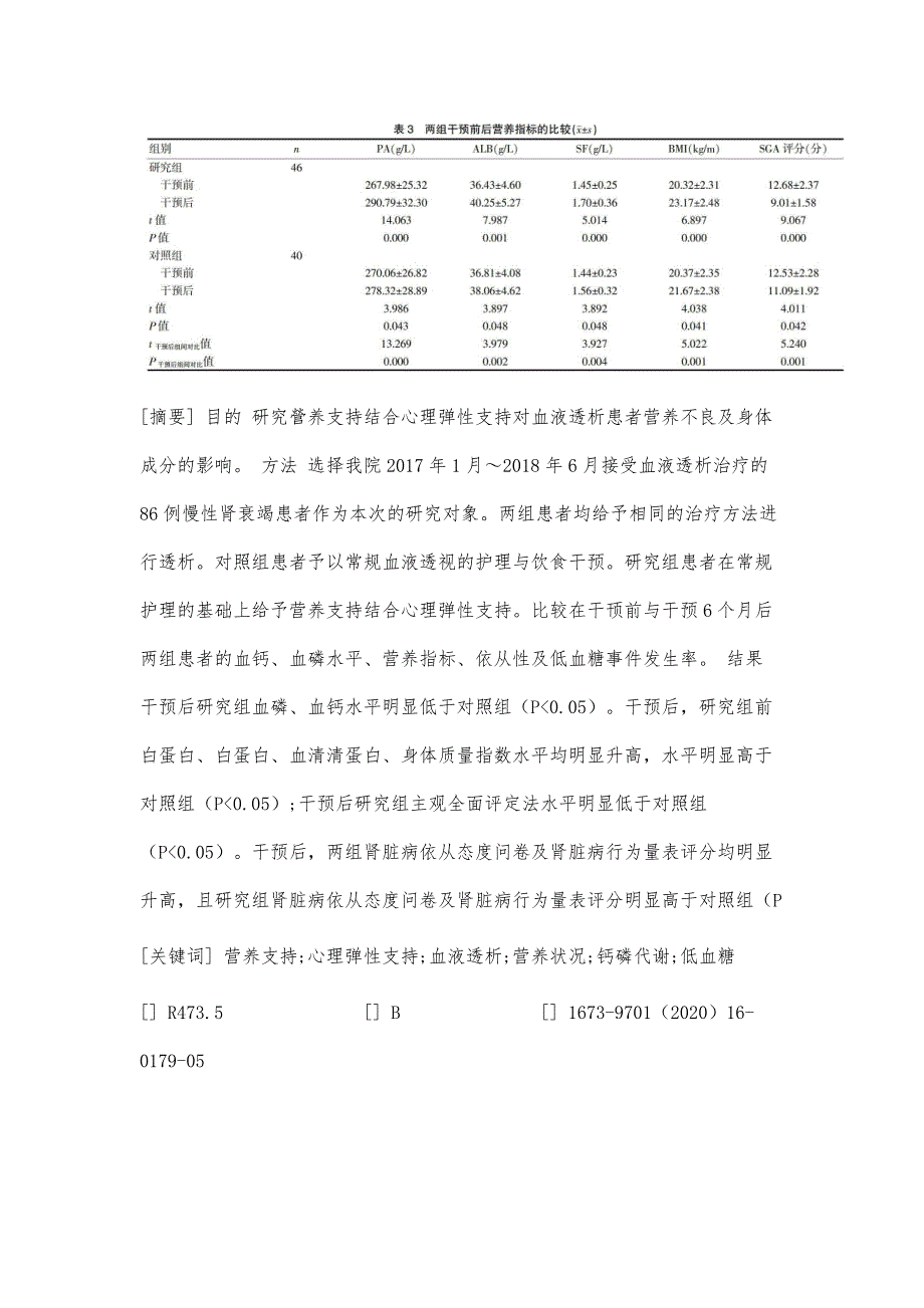 营养支持结合心理弹性支持对血液透析患者营养不良及身体成分影响的研究_第2页